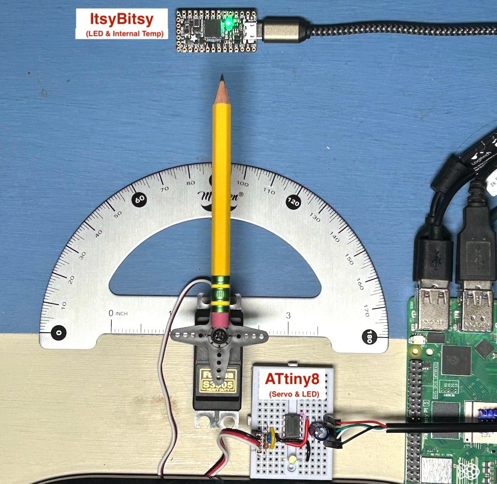 ATtiny85 on the desk, connected over USB